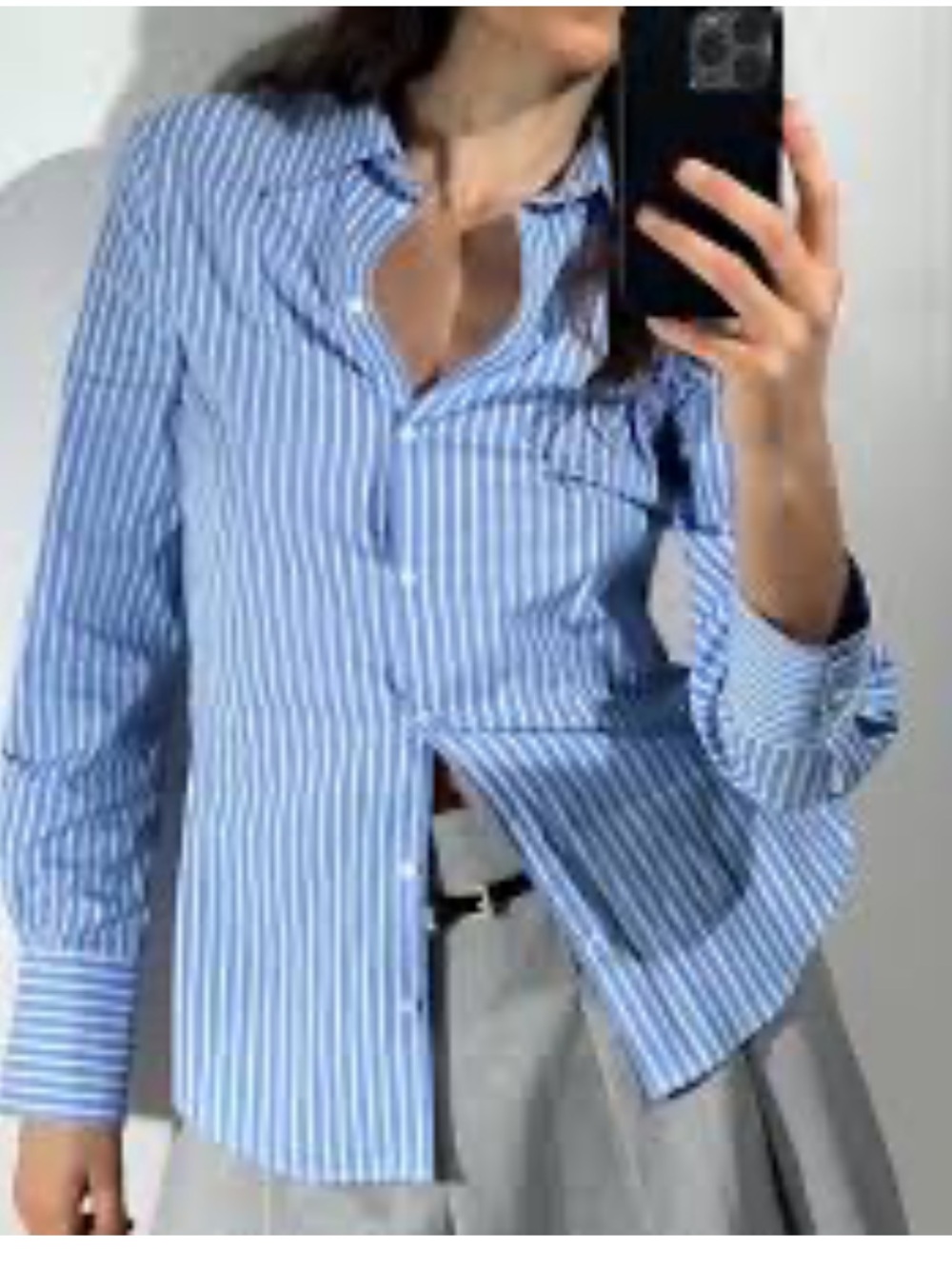 Zara Fitted Poplin Style Button Down Long Sleeve Pin Stripe Shirt Women’s Size M